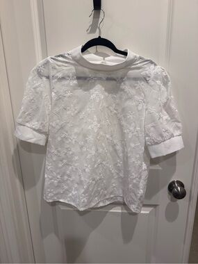 SHEIN White Embroidered Floral Puff Sleeve Blouse